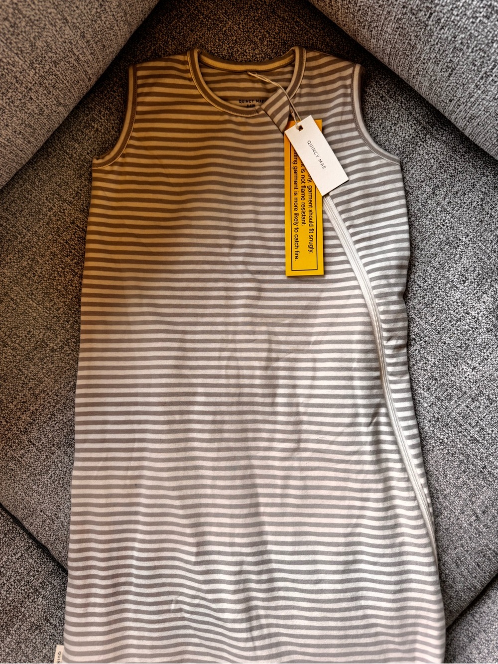 Quincy Mae Gray and White Striped Sleeveless Sleep Sack